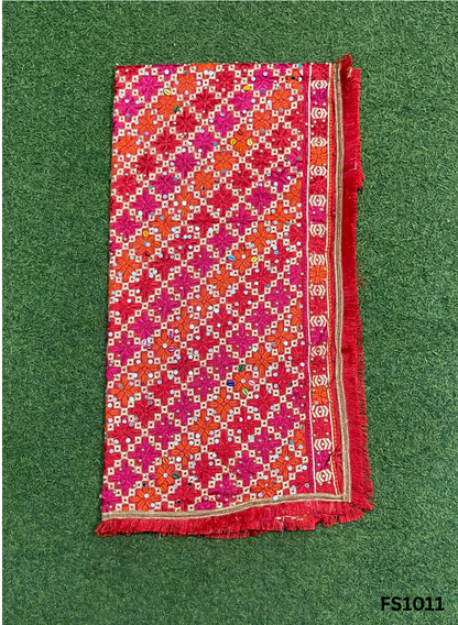 FS1451 | RED | Luxurious|  Embroidered |  Phulkari | 2.5 Meter of Elegance