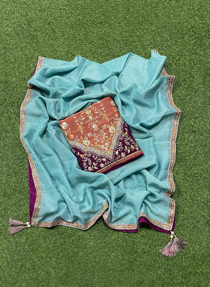 FS162 | Rust |Crush Shimmer Suit | Party Wear | Wedding | Jaggo | Ring Ceremony | Festival |