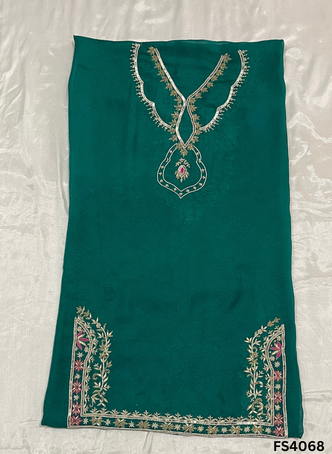 FS4068 | Self-Print Organza Suit |  Party Wear | Wedding | Jaggo | Ring Ceremony | Festival | Contrast |