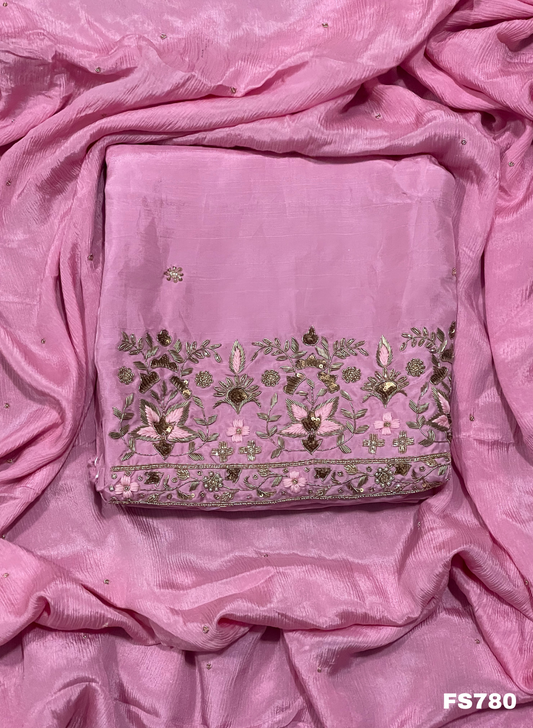 FS780 | Baby-Pink | Raw Silk Suit | Party Wear |  Ring Ceremony | Wedding | Jaggo | Festival | F9IFAA