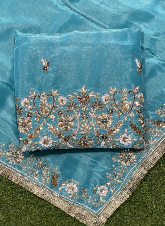 FS275 | Sky blue | Shimmer Suit | Party Wear | Wedding | Jaggo | Ring Ceremony | Festival| F9BAAA