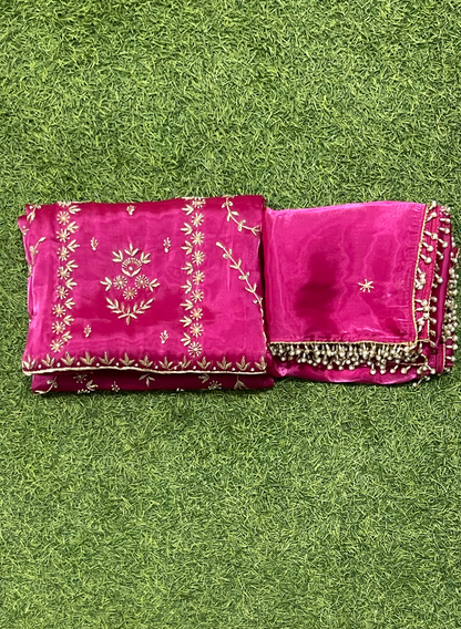 Hot-Pink | Glass Shimmer Suit | Party Wear | Wedding | Jaggo | Ring Ceremony | Festival | FS324