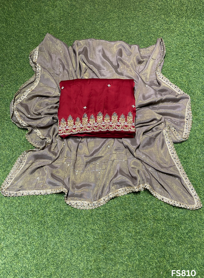 FS810 | Mehroon | Crepe Sharten | Crepe Suit | Wedding | Party Wear | Ring Ceremony | Festival Suit | Allover suit | F9HAAA