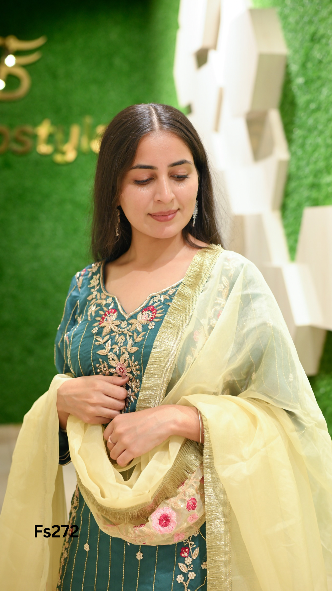 FS272 | Sage Green  | Organza Suit| Party Wear | Wedding | Jaggo | Ring Ceremony | Festival | F9BAAAA