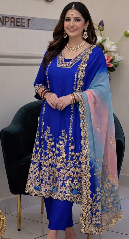 FS2322 | Royal-Blue | Silk | Party Wear | Wedding | Jaggo | Ring Ceremony | Festival
