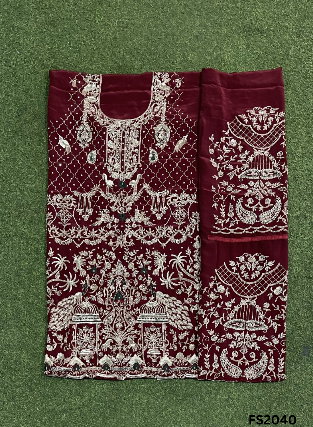 FS2040 | Mehroon | Crepe Suit | Hand-Work | Party Wear | Wedding | Ring Ceremony | Festival | Bridal Suit
