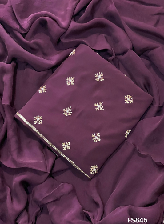 FS845 | Wine | Georgette Suit | Party Wear | Wedding | Jaggo | Ring Ceremony | Festival