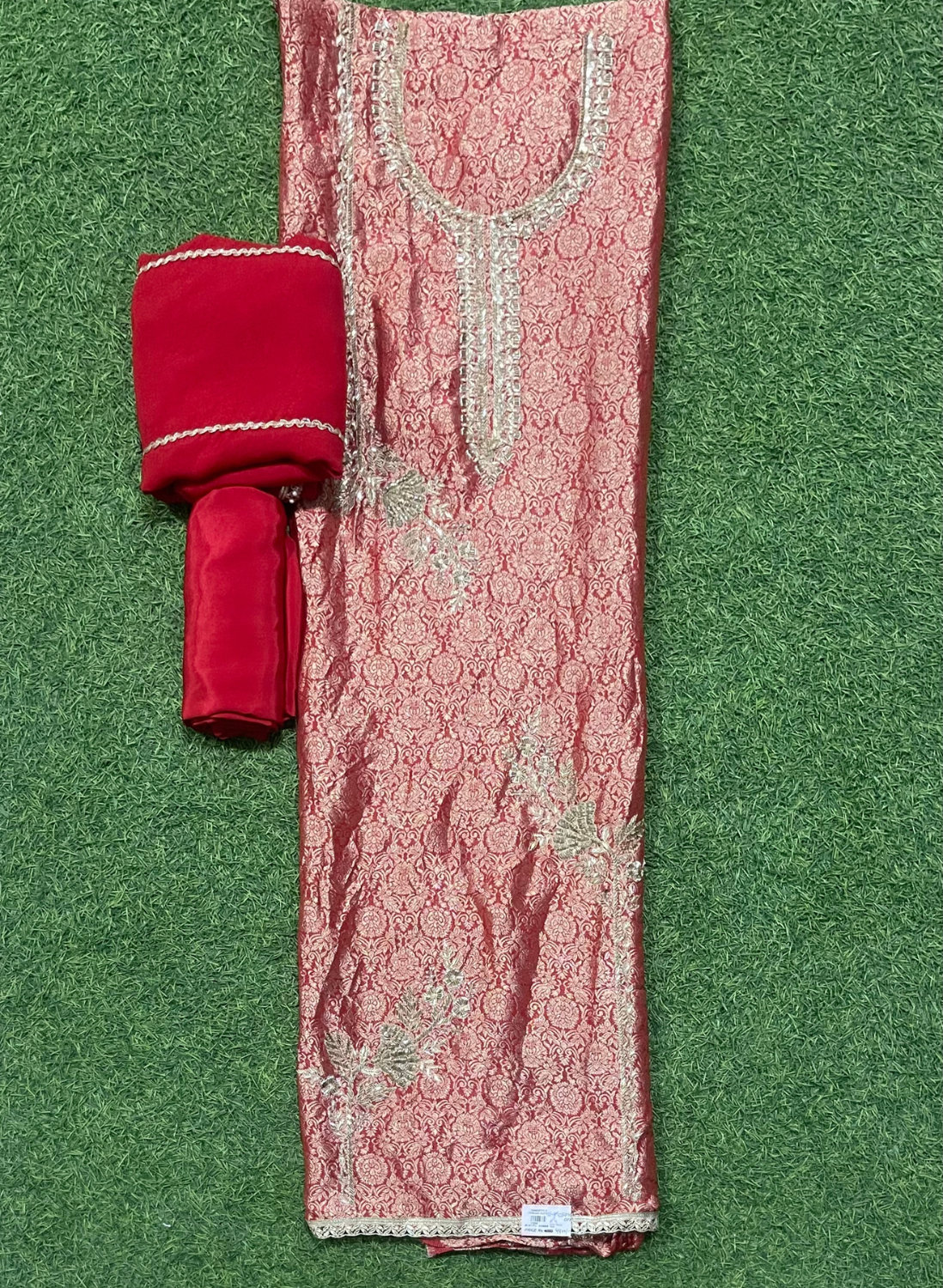FS322 | Red  Banarasi Silk Suit| Party Wear | Wedding | Jaggo | Ring Ceremony | Festival