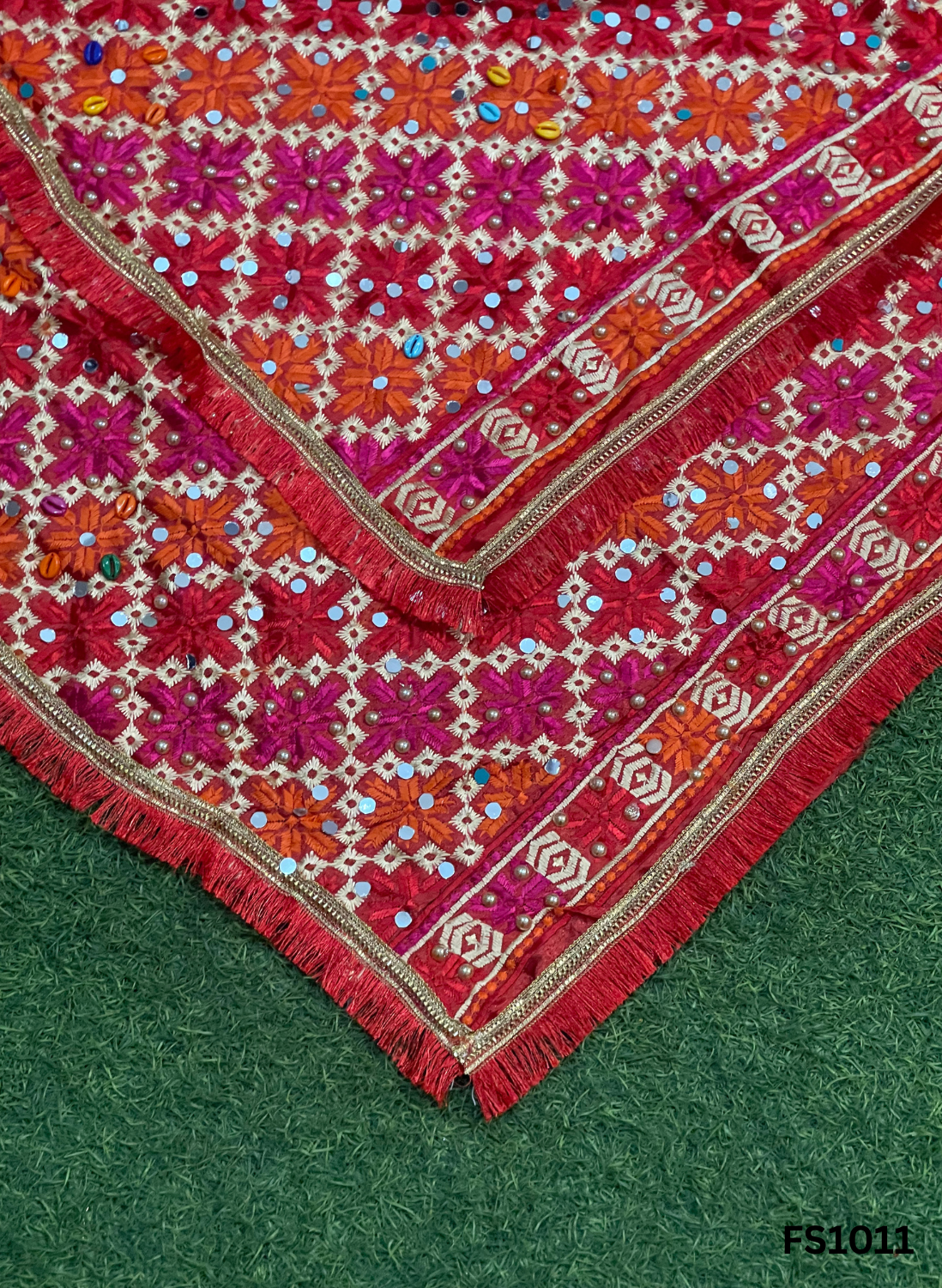 FS1451 | RED | Luxurious|  Embroidered |  Phulkari | 2.5 Meter of Elegance