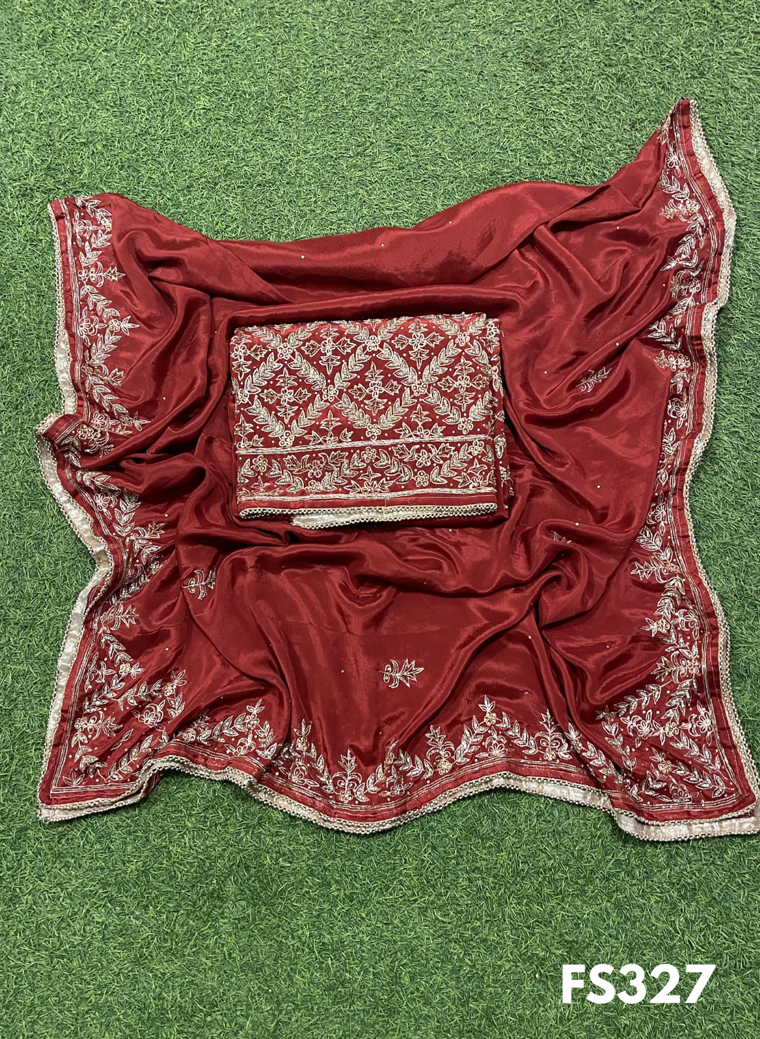 FS327 | Mehroon | Crepe Suit | Wedding | Party Wear | Ring Ceremony | Festival Suit | Allover suit | F9FFAA