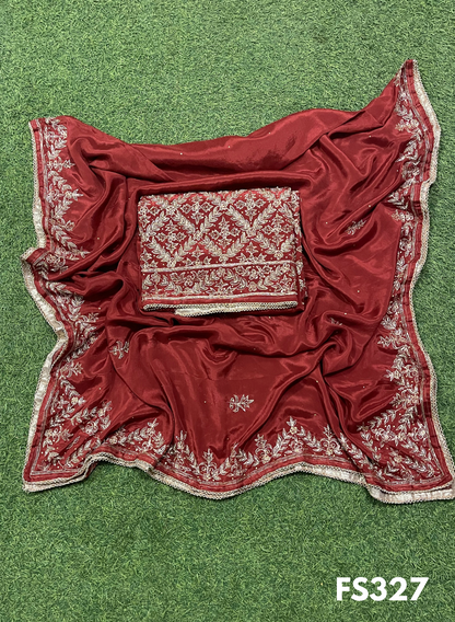 FS327 | Mehroon | Crepe Suit | Wedding | Party Wear | Ring Ceremony | Festival Suit | Allover suit | F9FFAA