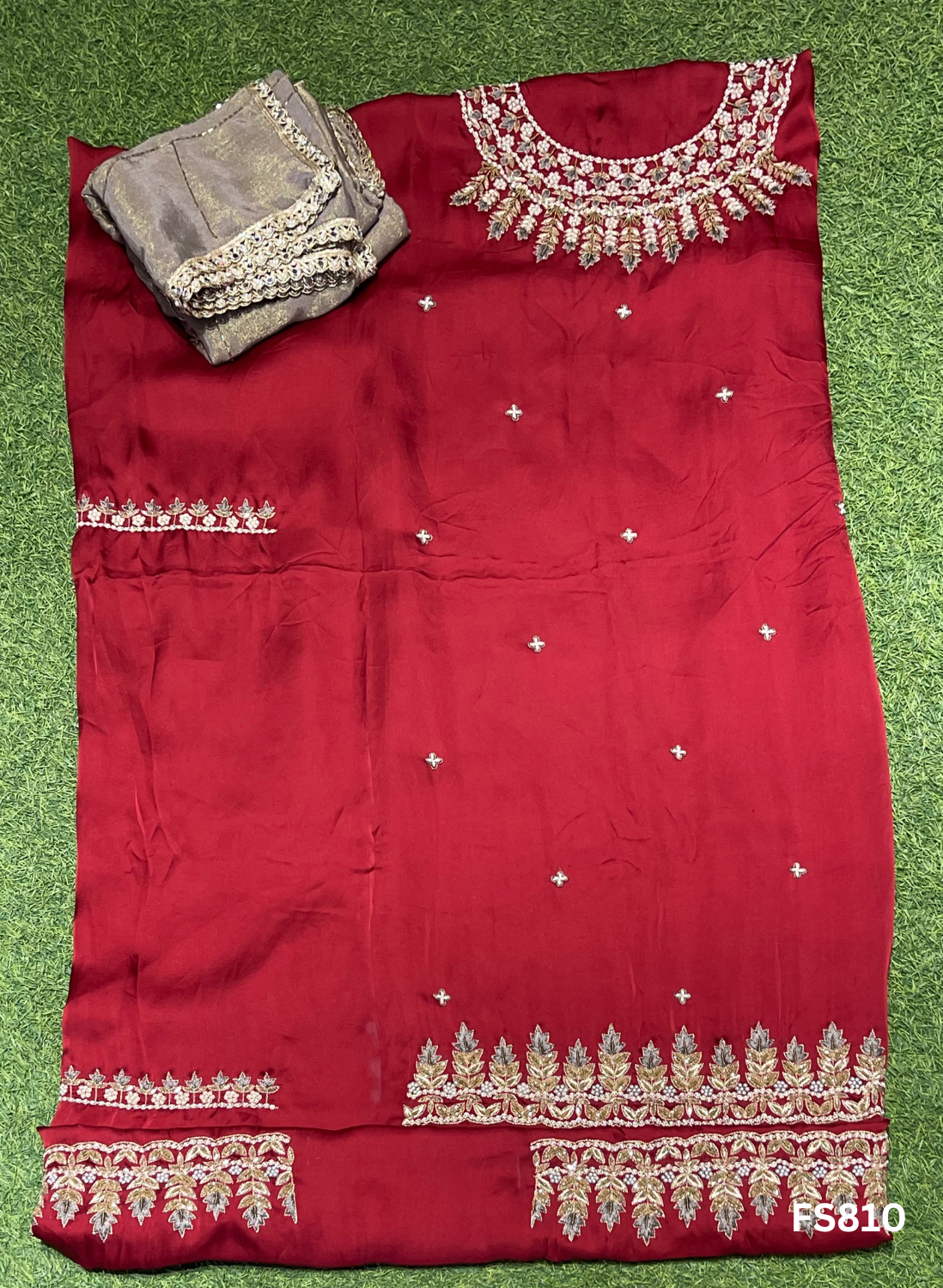 FS810 | Mehroon | Crepe Sharten | Crepe Suit | Wedding | Party Wear | Ring Ceremony | Festival Suit | Allover suit | F9HAAA