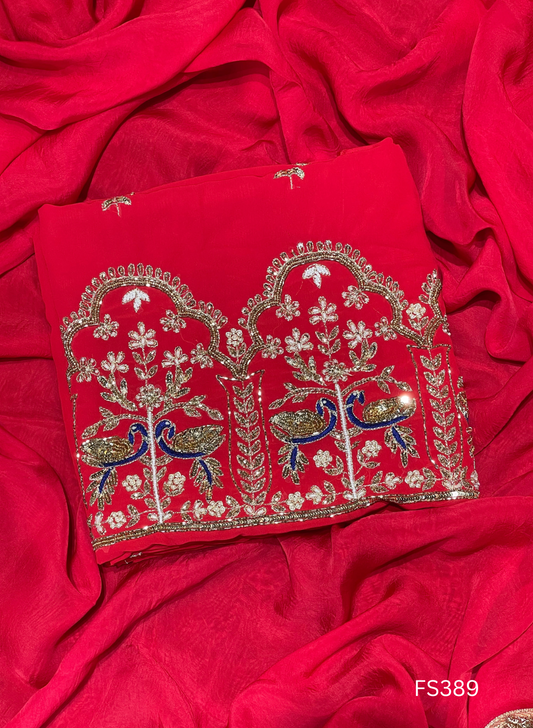 FS389 | Red Georgette Suit | Party Wear | Wedding | Jaggo | Ring Ceremony | Festival |