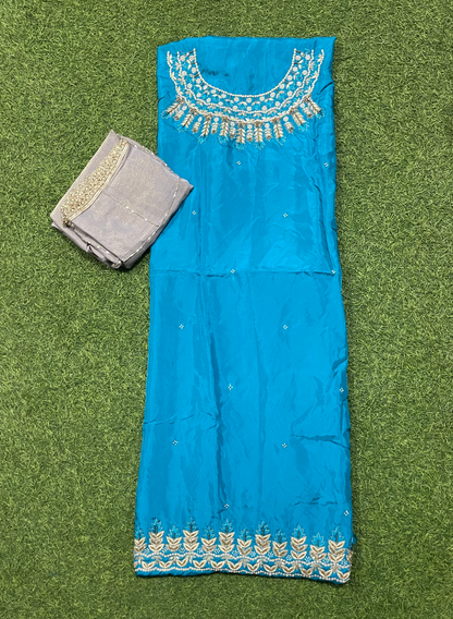 Sky Blue | Silk | Silk Suit | Wedding | Party Wear | Ring Ceremony | Festival Suit | Allover suit | FS314