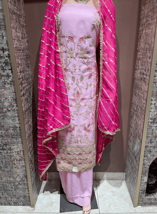 Pure Organza | Pink Suit | Party Wear | Wedding | Jaggo | Ring Ceremony | Celebrity | Festival