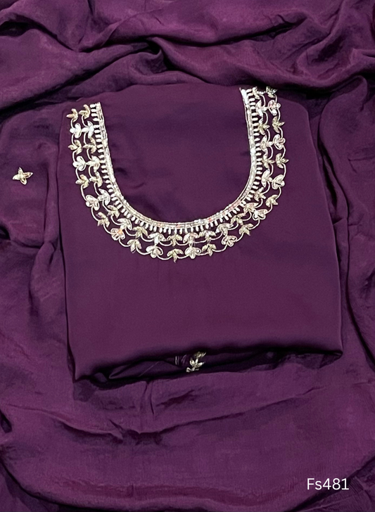 FS481 | Wine | Satin Crepe | Party Wear | Wedding | Jaggo | Ring Ceremony | Festival