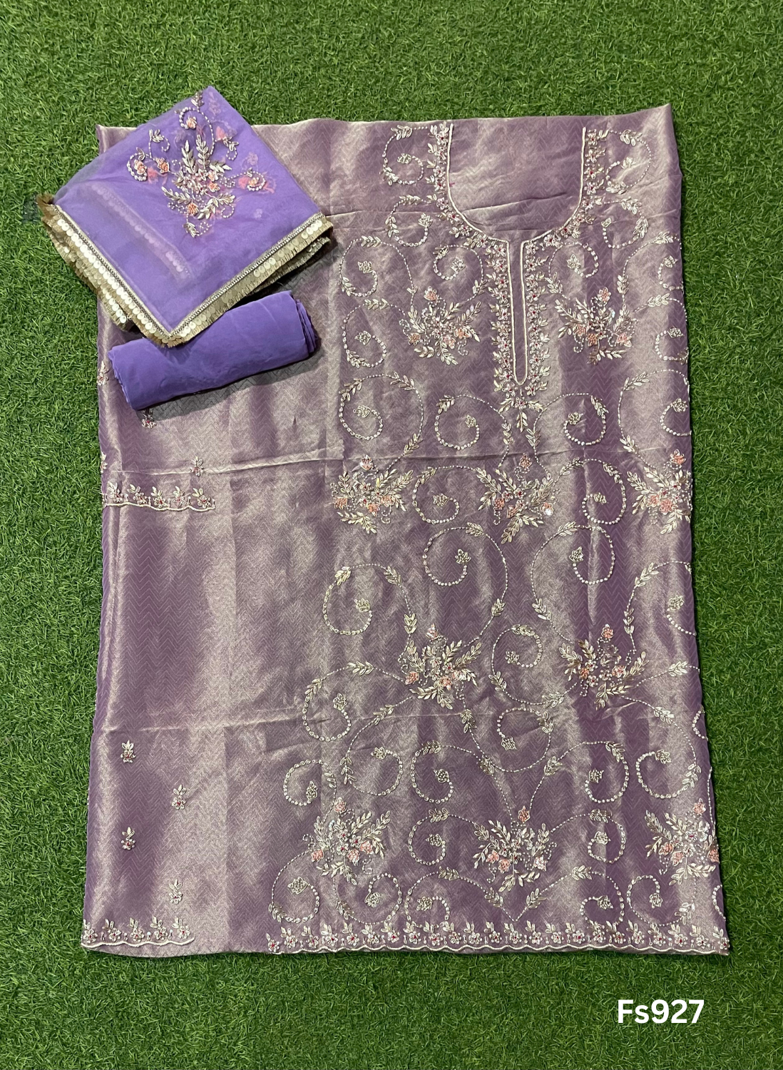 FS927 | Light Purple Shimmer Suit | Party Wear | Wedding | Jaggo | Ring Ceremony | Festival