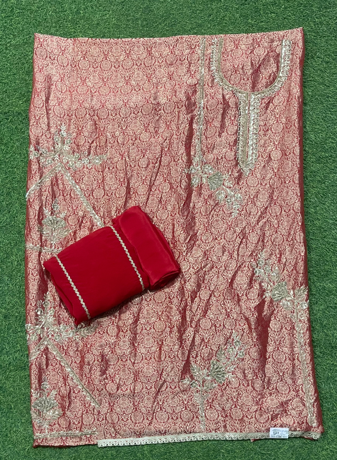 FS322 | Red  Banarasi Silk Suit| Party Wear | Wedding | Jaggo | Ring Ceremony | Festival