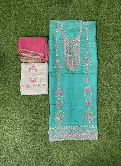 Sky-blue | Self Print Shimmer Suit | Wedding | Party Wear | Jaggo | Festival | Casual Wear| FS146