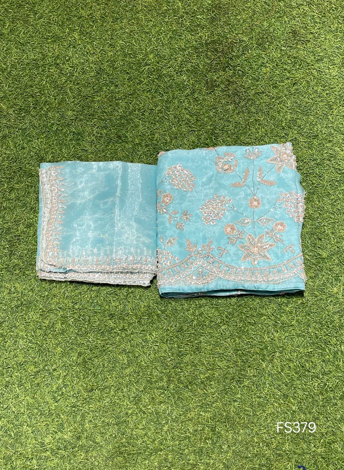 FS379 | Powder blue | Organza Suit | Wedding | Party Wear | Jaggo | Festival | Casual Wear |