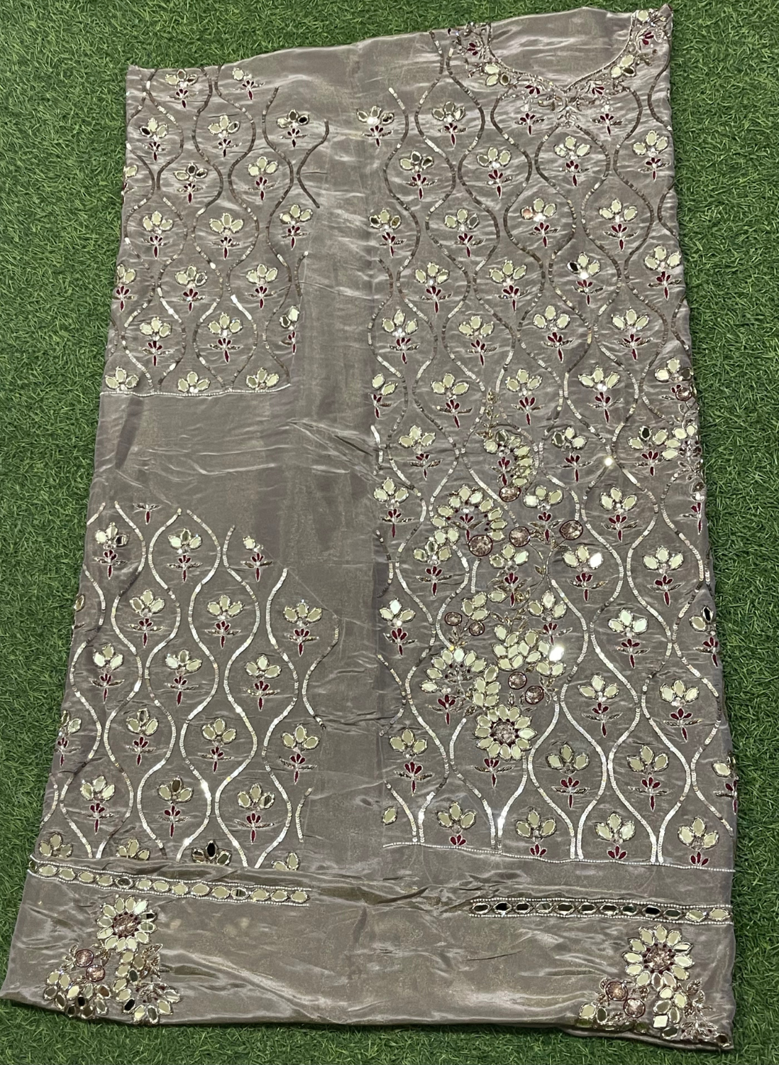 FS273 | Grey Shimmer Suit | Party Wear | Wedding | Jaggo | Ring Ceremony | Festival | Allover suit| F9JAAA
