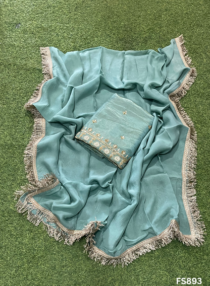 FS893 | Sky Blue | Shimmer Suit | Party Wear | Wedding | Jaggo | Ring Ceremony | Festival