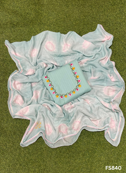 FS840 | light Sky -blue |Cotton Suit | Party Wear | Wedding | Jaggo | Ring Ceremony | Festival| Regular wear | F9CFAA