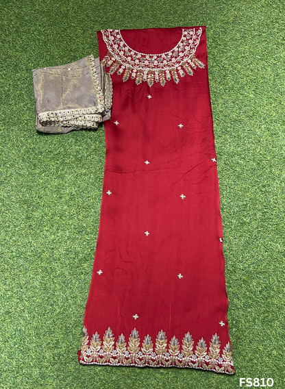 FS810 | Mehroon | Crepe Sharten | Crepe Suit | Wedding | Party Wear | Ring Ceremony | Festival Suit | Allover suit | F9HAAA