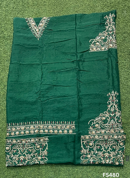 FS480 | Mehndi Green |  Raw Silk Suit | Party Wear | Wedding | Jaggo | Festival