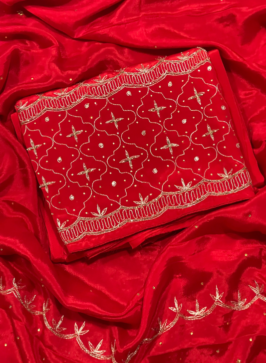 Red | Crepe Suit | Wedding | Party Wear | Ring Ceremony | Festival Suit | Allover suit |