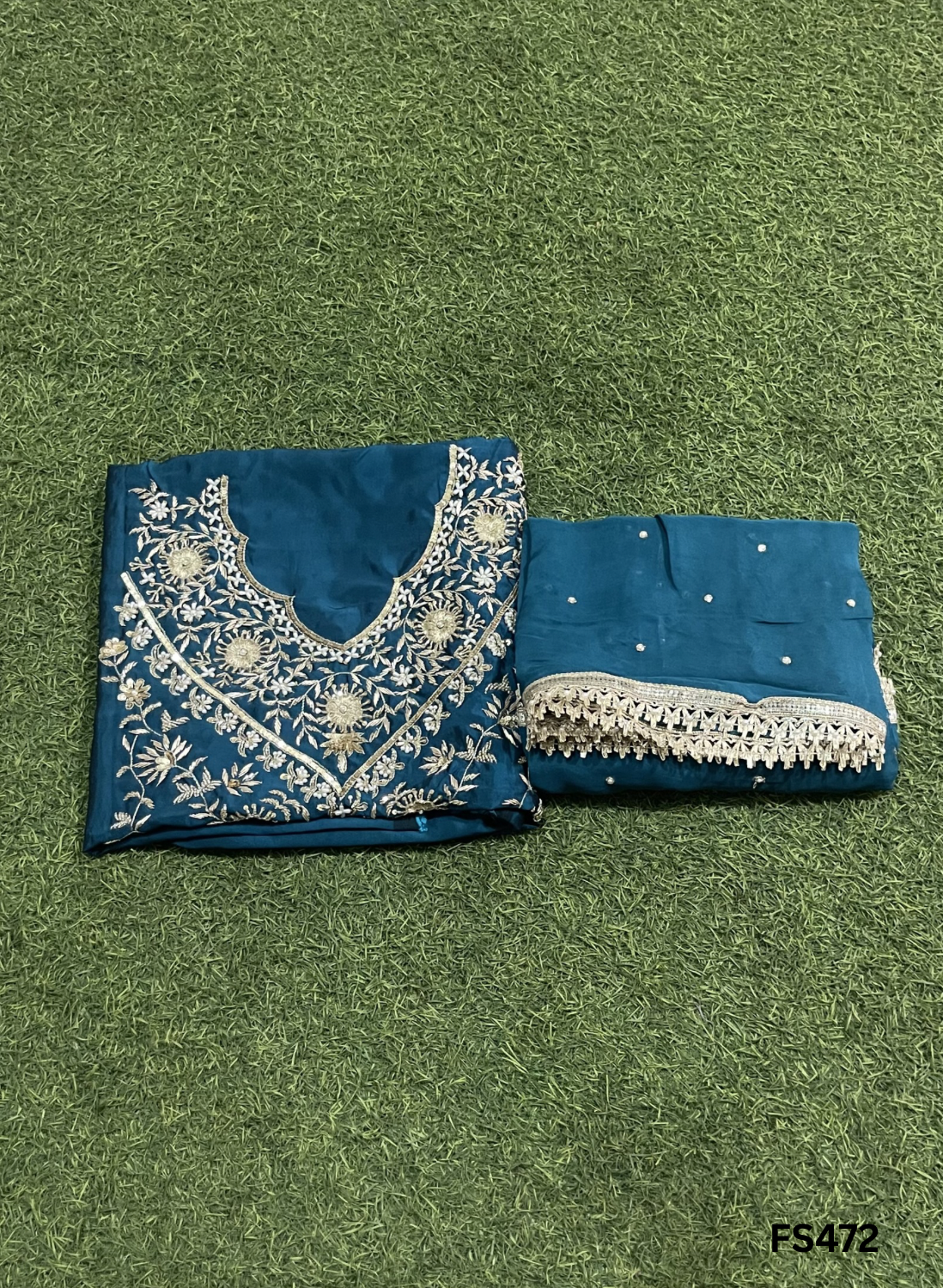 FS472 | Peacock | Cross Silk | Party Wear | Wedding | Jaggo | Ring Ceremony | Festival