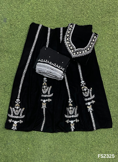 FS2325 | Black | Velvet | Kurti-lehnga |&nbsp; Party Wear | Wedding | Jaggo | Festival