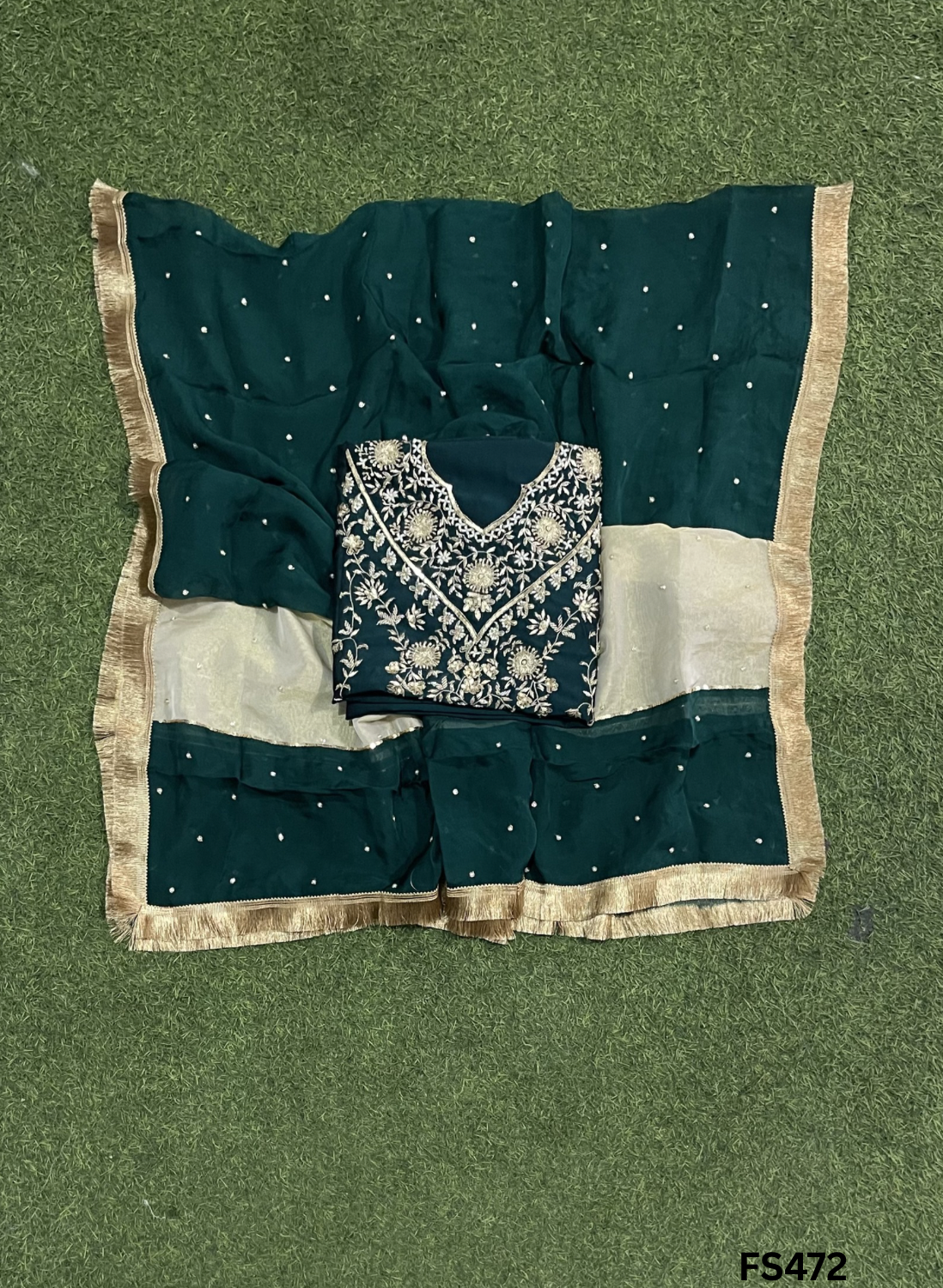 FS472 | Peacock | Cross Silk | Party Wear | Wedding | Jaggo | Ring Ceremony | Festival