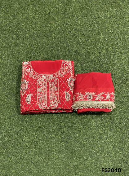 FS2040 | Mehroon | Crepe Suit | Hand-Work | Party Wear | Wedding | Ring Ceremony | Festival | Bridal Suit