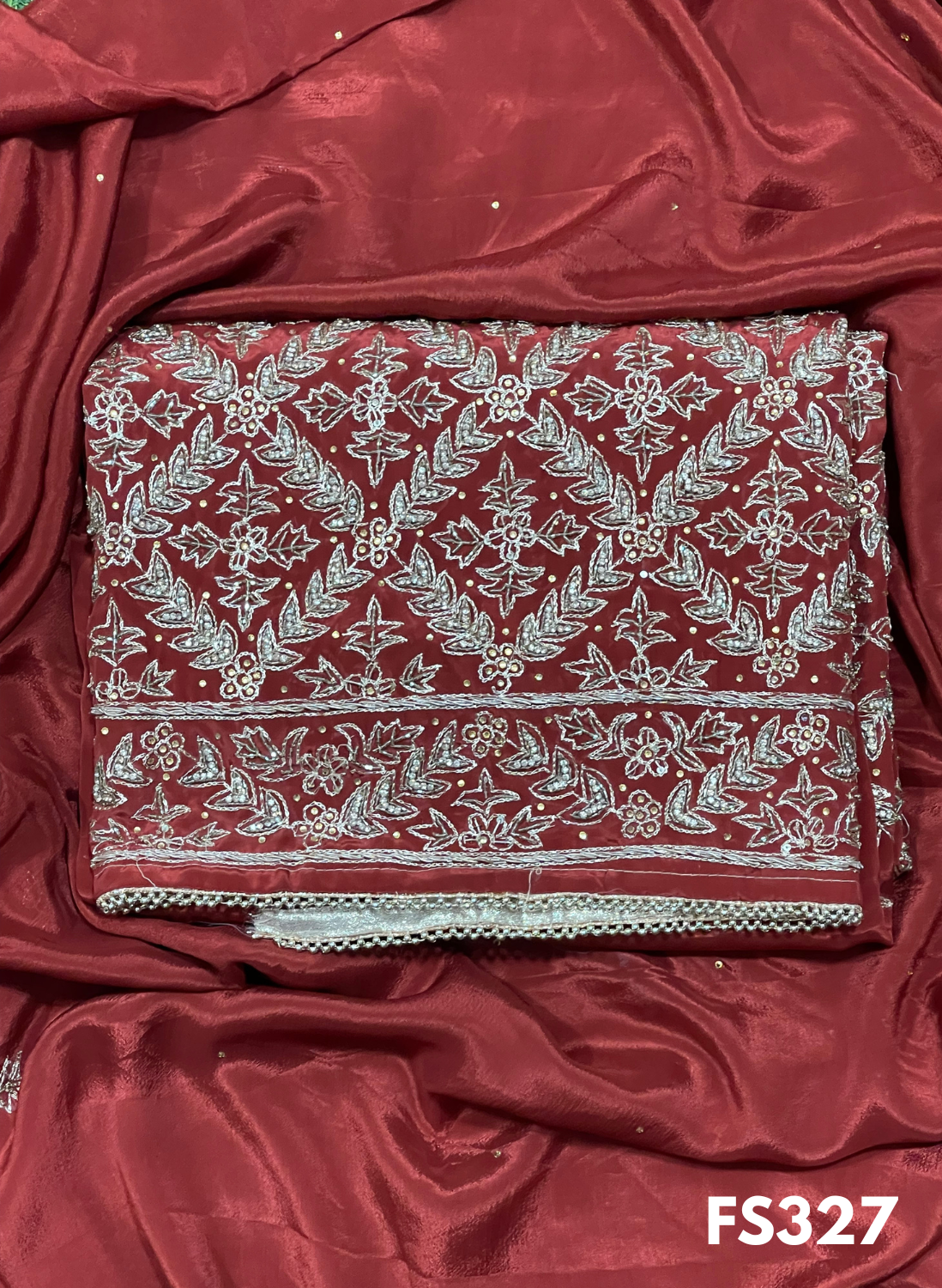 FS327 | Mehroon | Crepe Suit | Wedding | Party Wear | Ring Ceremony | Festival Suit | Allover suit | F9FFAA