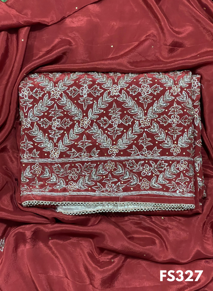 FS327 | Mehroon | Crepe Suit | Wedding | Party Wear | Ring Ceremony | Festival Suit | Allover suit | F9FFAA