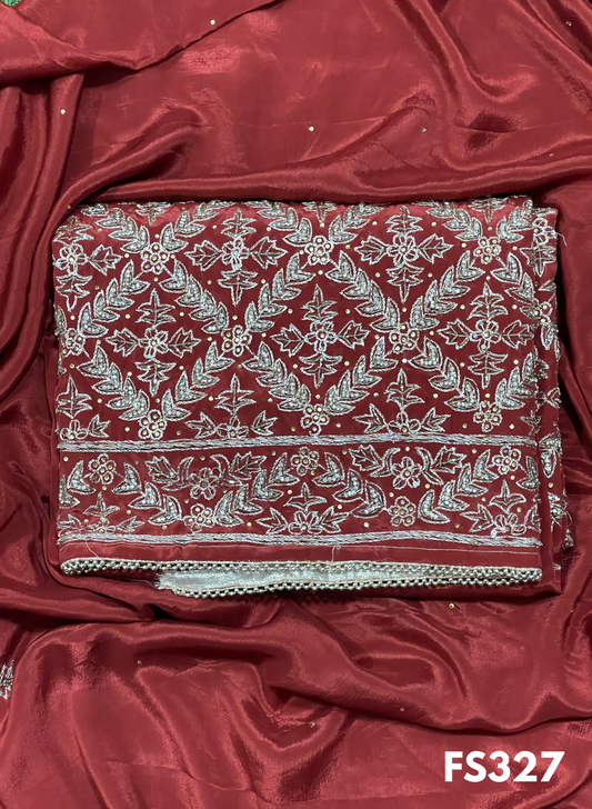 FS327 | Mehroon | Crepe Suit | Wedding | Party Wear | Ring Ceremony | Festival Suit | Allover suit | F9FFAA
