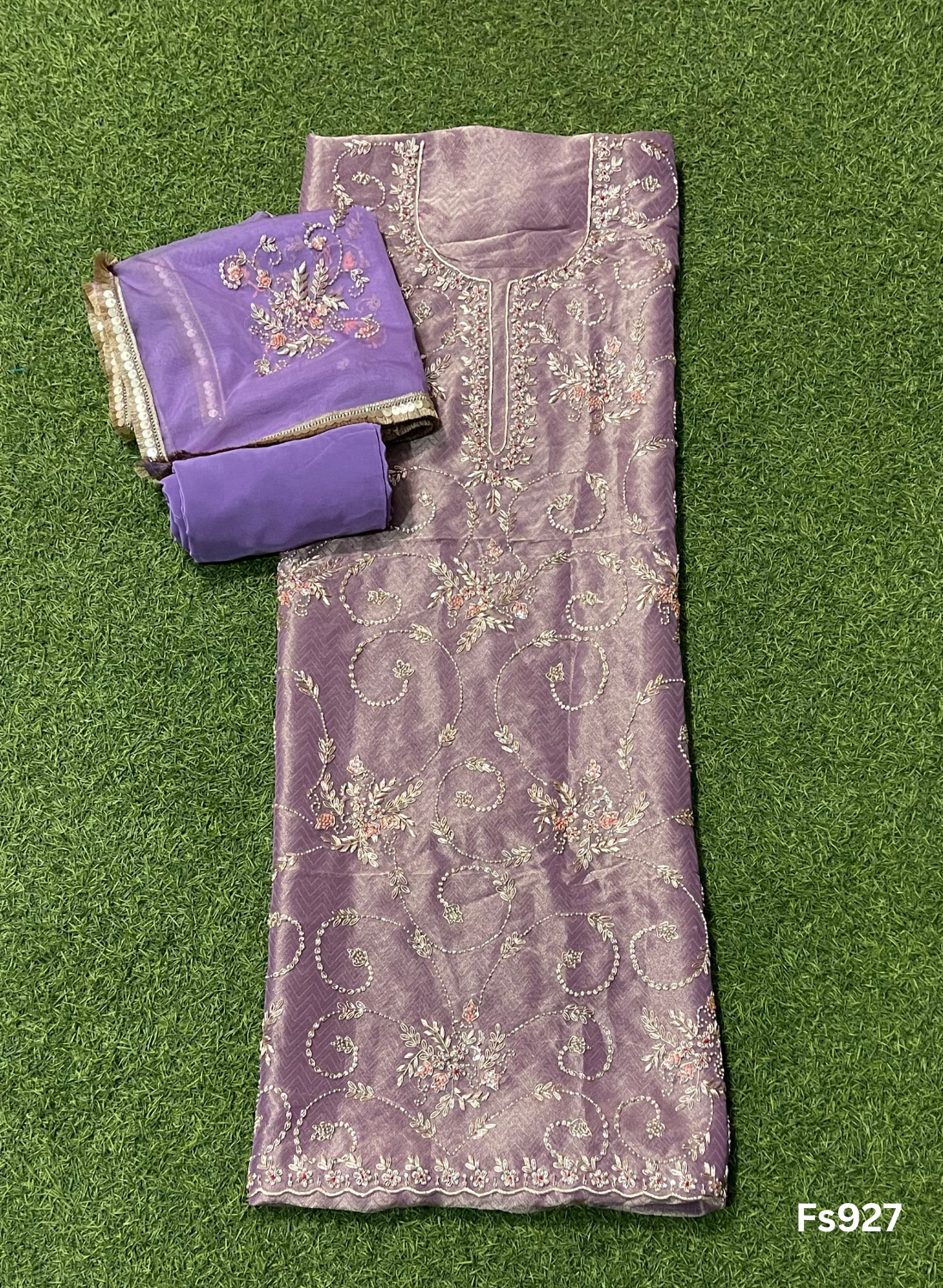 FS927 | Light Purple Shimmer Suit | Party Wear | Wedding | Jaggo | Ring Ceremony | Festival