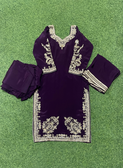 Dark Purple |  Crepe | Crepe Suit | Wedding | Party Wear | Ring Ceremony | Festival Suit | Allover suit| FS197