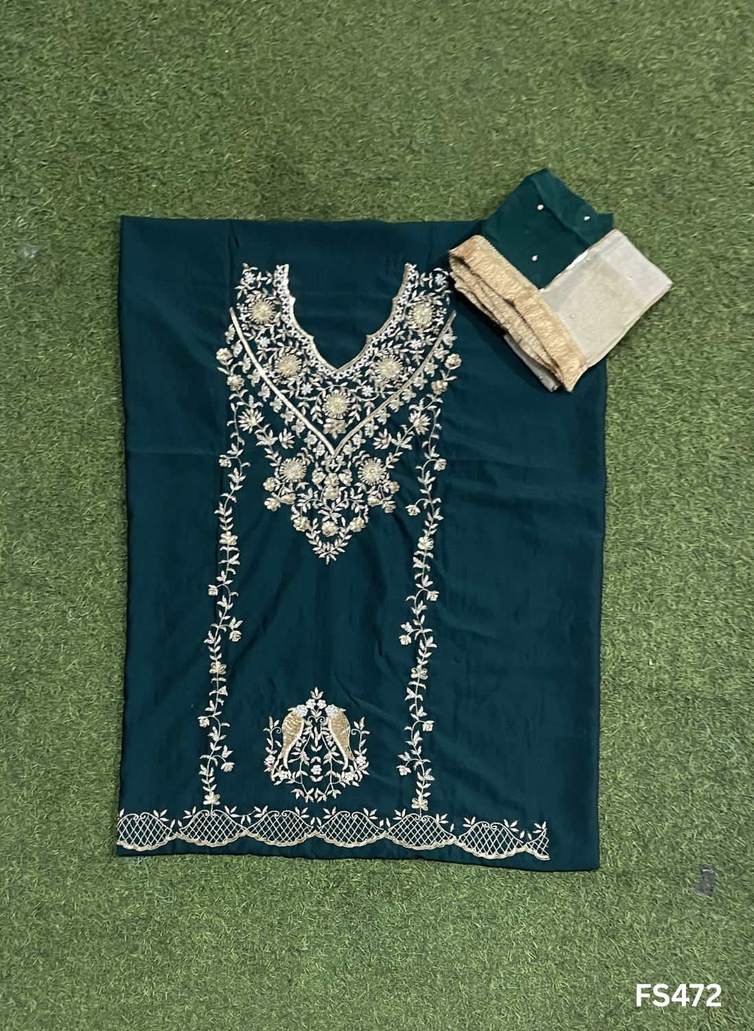 FS472 | Peacock | Cross Silk | Party Wear | Wedding | Jaggo | Ring Ceremony | Festival