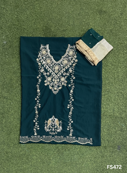 FS472 | Peacock | Cross Silk | Party Wear | Wedding | Jaggo | Ring Ceremony | Festival