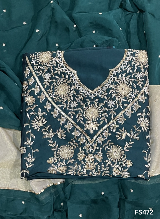 FS472 | Peacock | Cross Silk | Party Wear | Wedding | Jaggo | Ring Ceremony | Festival