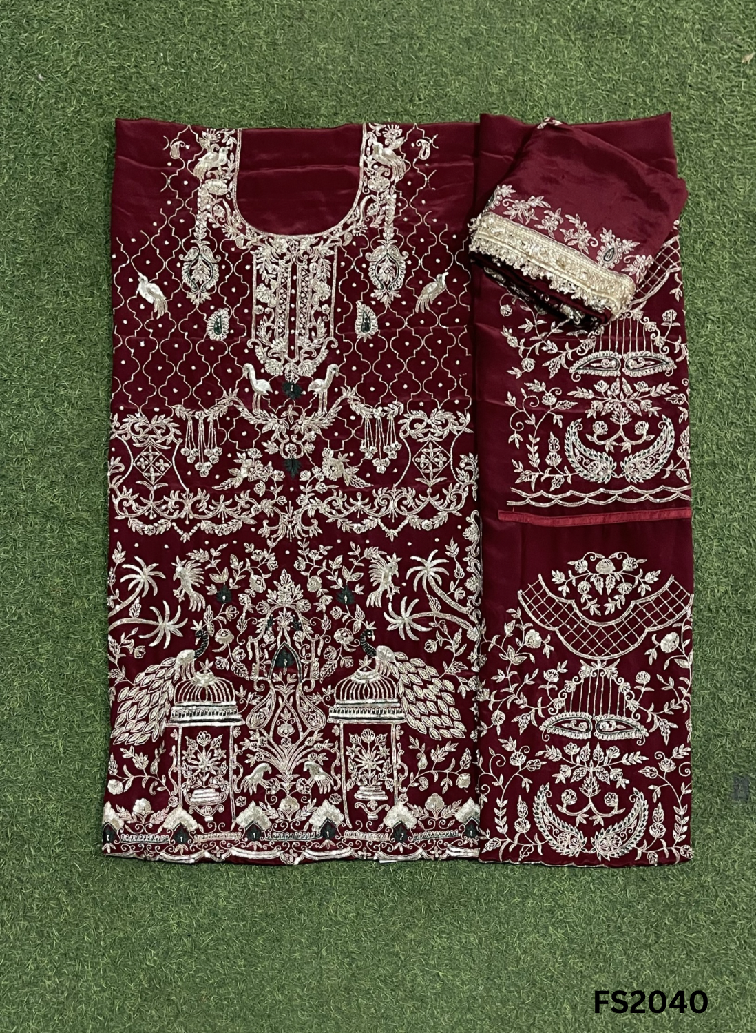 FS2040 | Mehroon | Crepe Suit | Hand-Work | Party Wear | Wedding | Ring Ceremony | Festival | Bridal Suit