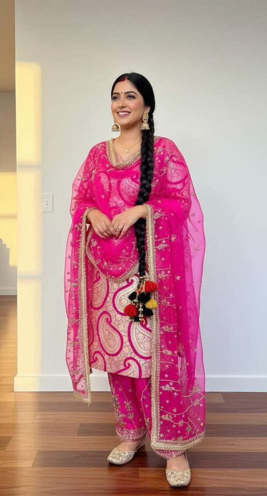 FS2356 | Hot-Pink | Banarsi Silk Suit | Party Wear | Wedding | Ring Ceremony | Festival | Bridal