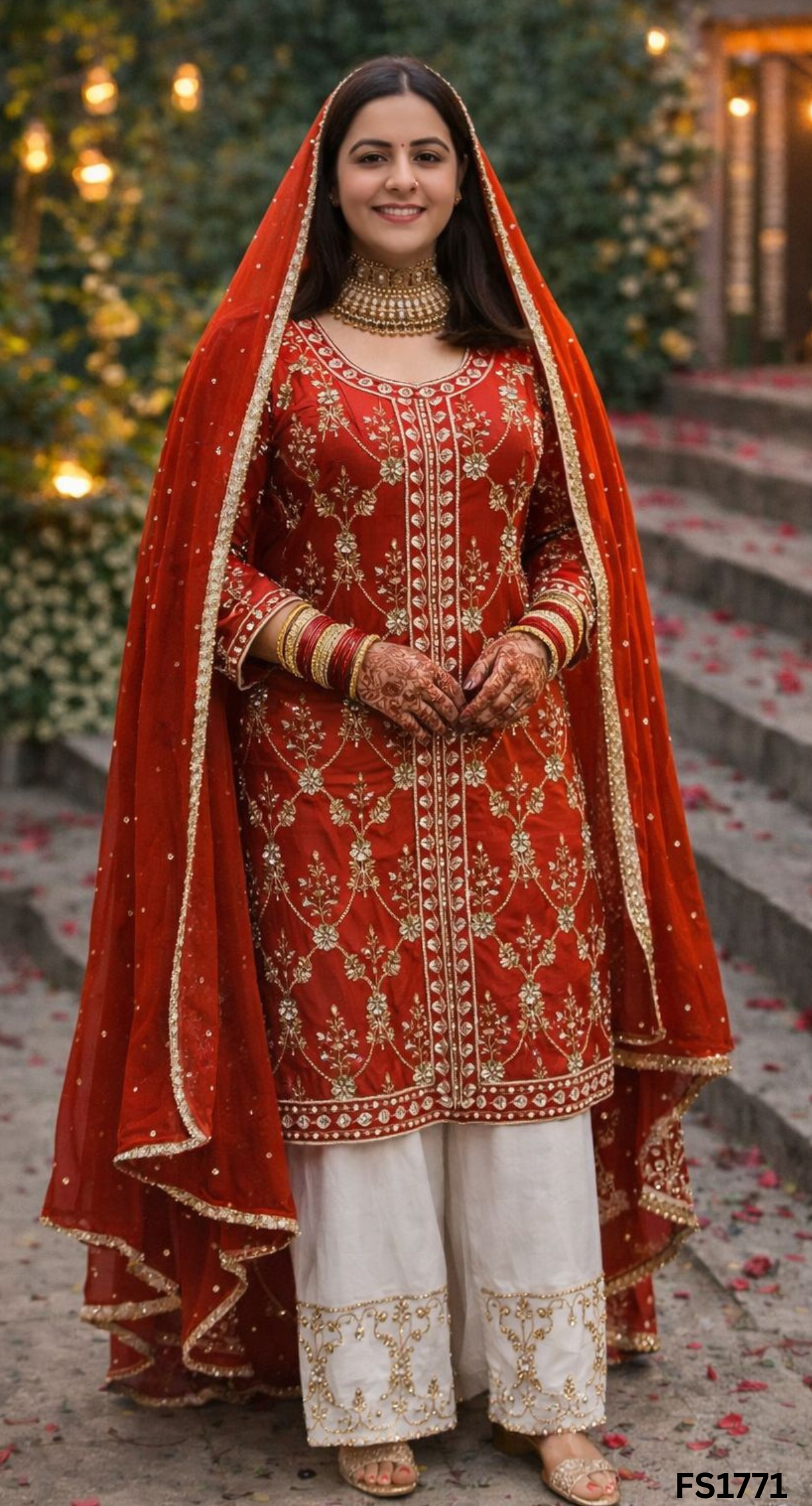 FS1771 | Rust | Silk | Party Wear | Wedding | Jaggo | Ring Ceremony | Festival