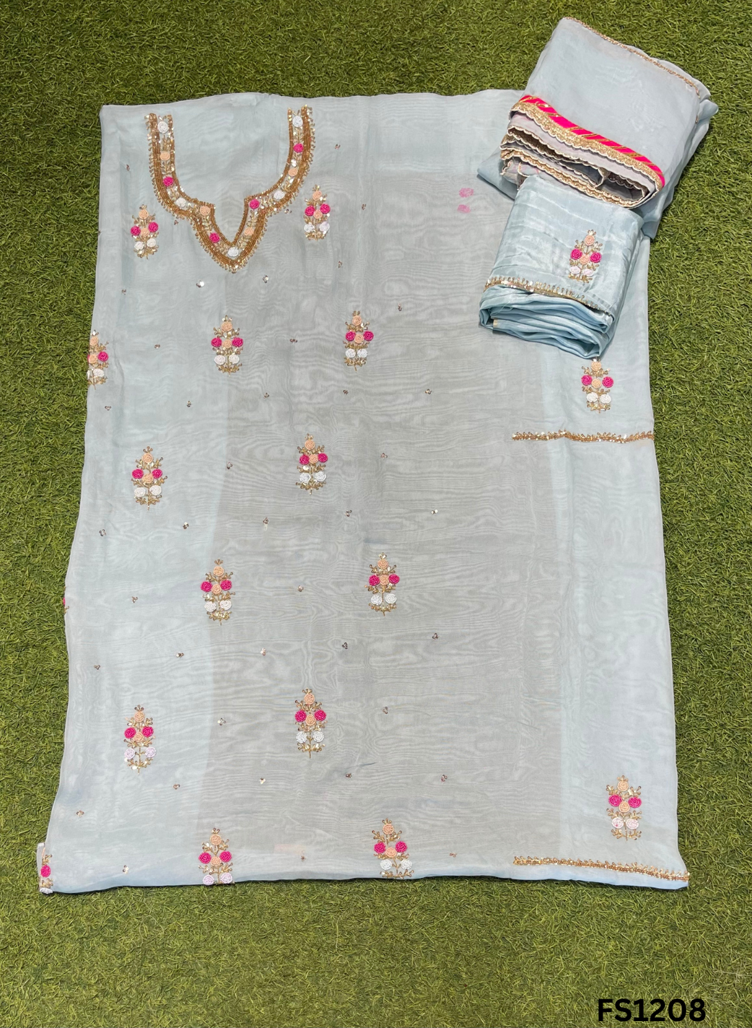 FS1208 | Light-Sky Blue |  Burberry Suit | Party Wear | Wedding | Jaggo | Ring Ceremony | Festival |