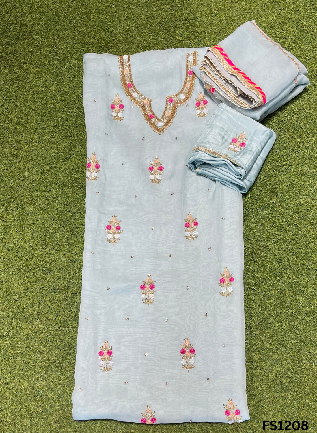 FS1208 | Light-Sky Blue |  Burberry Suit | Party Wear | Wedding | Jaggo | Ring Ceremony | Festival |