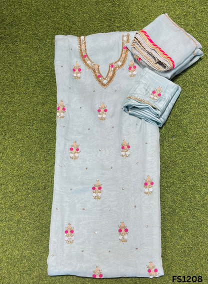 FS1208 | Light-Sky Blue |  Burberry Suit | Party Wear | Wedding | Jaggo | Ring Ceremony | Festival |