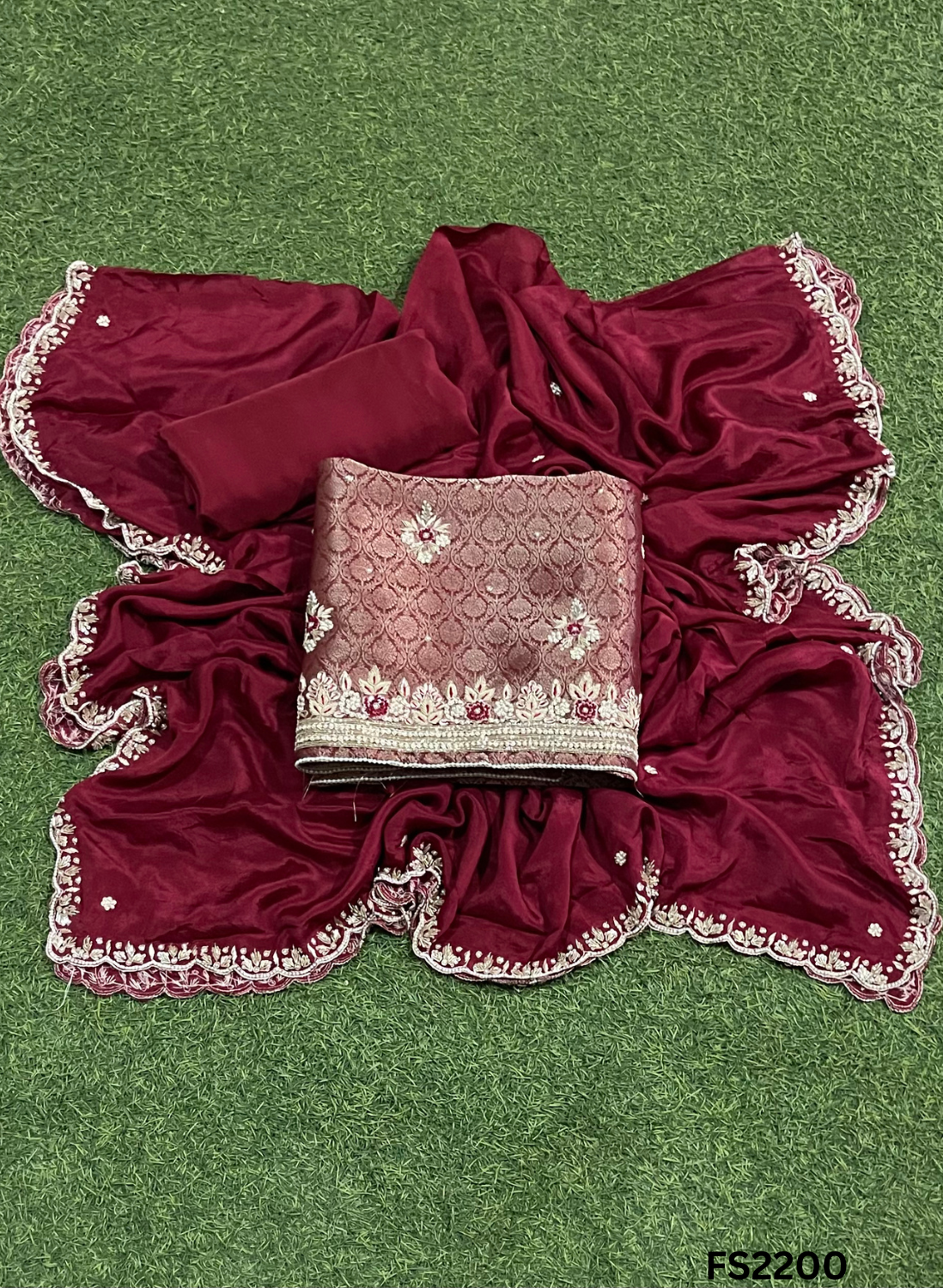 FS2200 | Mehroon | Banarsi Shimmer Suit | Party Wear | Wedding | Jaggo | Ring Ceremony | Festival
