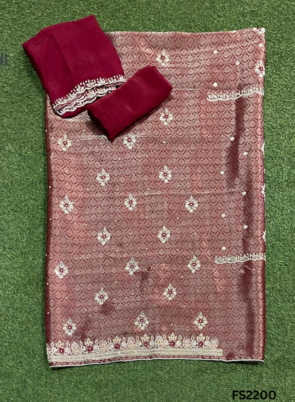 FS2200 | Mehroon | Banarsi Shimmer Suit | Party Wear | Wedding | Jaggo | Ring Ceremony | Festival